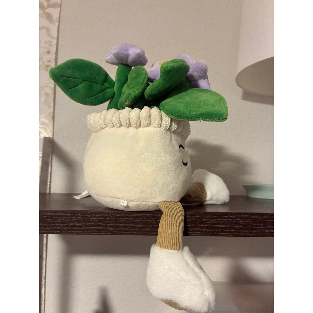 Cute Plush Potted Flower Plant Shelf Sitter Purple Flowers Dangling Legs